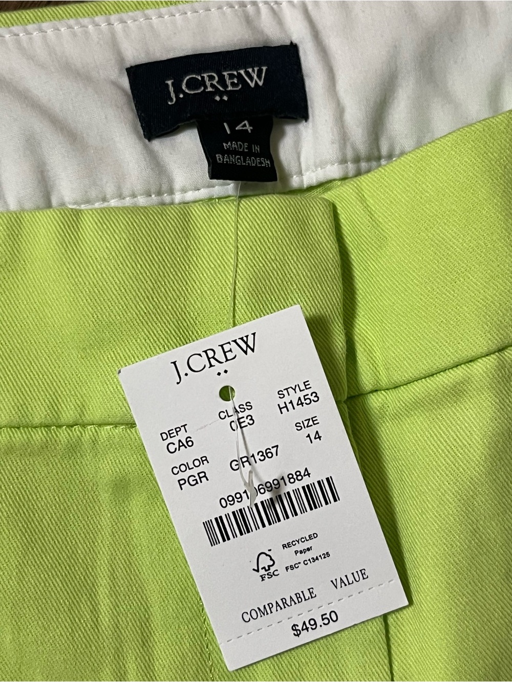 J. Crew Women's Chino Shorts in Lime Green NWT - Picture 4 of 4